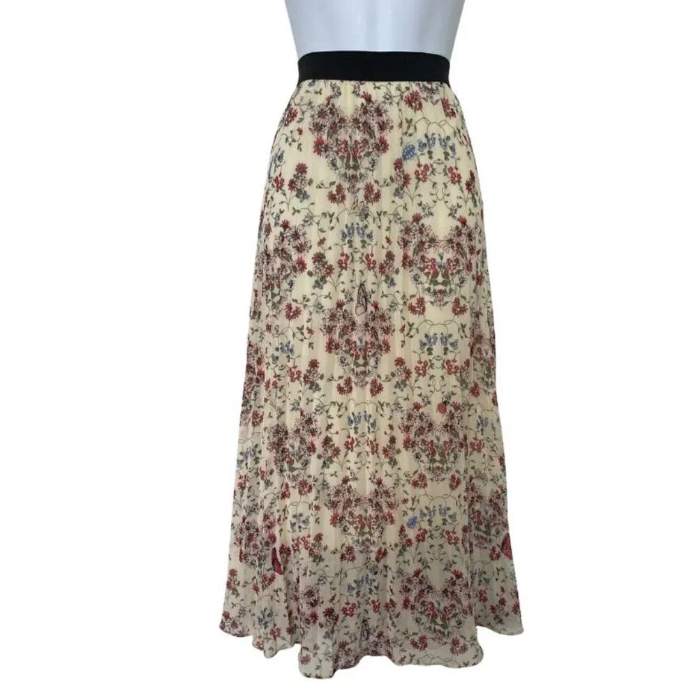 Maje Jimel Floral Pleated Midi Skirt Sz S Cottagecore Bohemian